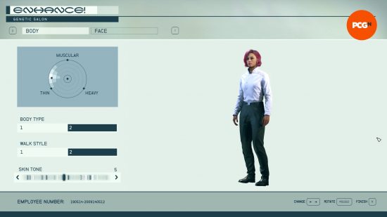 The Enhance genetic salon menu detailing how to change appearance in Starfield, including the options for your character's body and face.