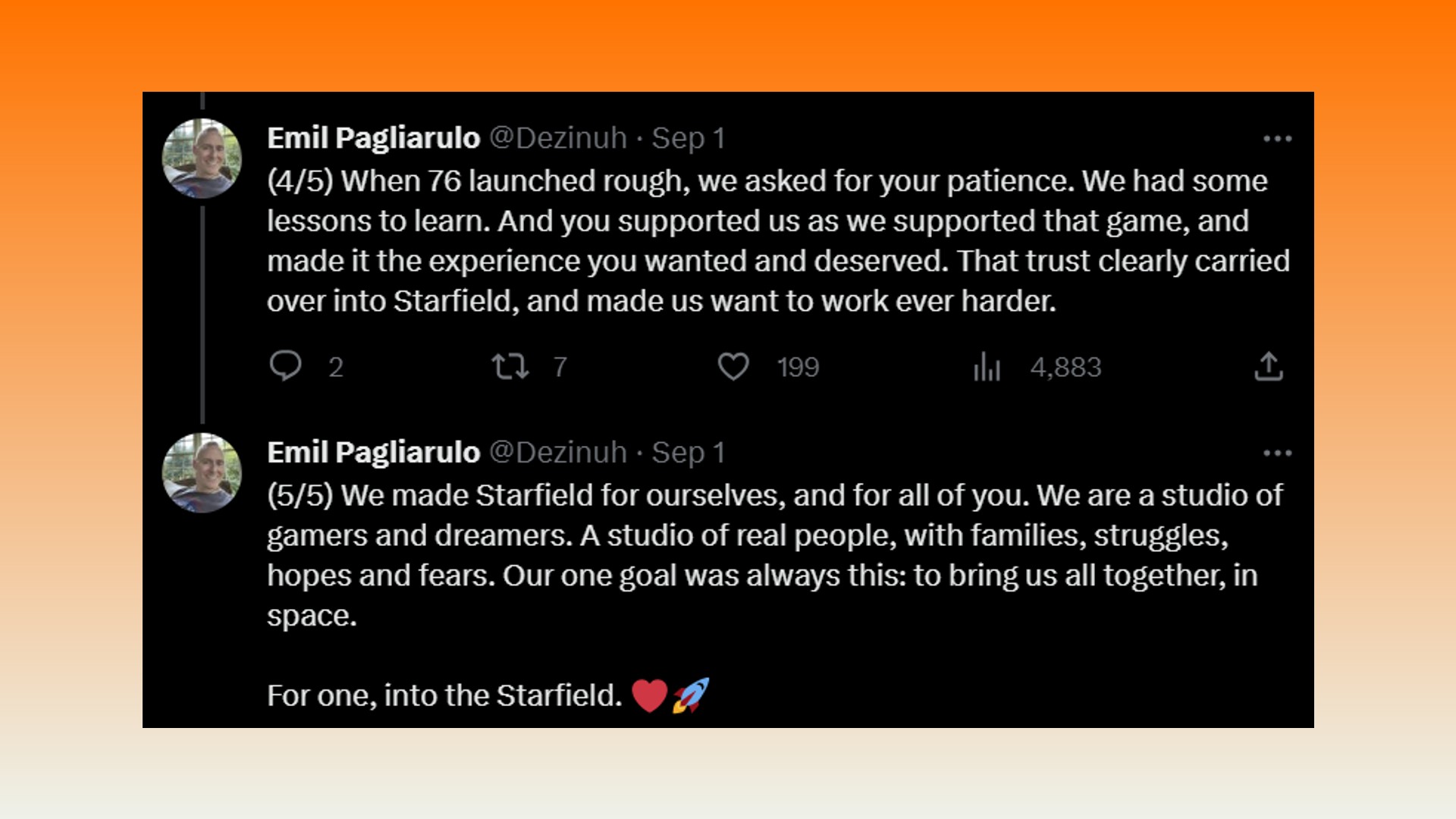 Starfield Fallout 76: A tweet from Skyrim, Fallout, Starfield, and Bethesda RPG game designer Emil Pagliarulo