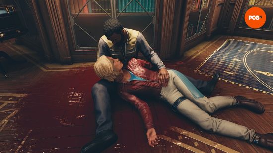 Barrett cradles Sarah in The Lodge after we left her to go to The Eye and save him in the Starfield High Price to Pay mission.