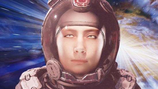 Starfield seamless space travel: A woman in a spacesuit, Sarah Morgan from Bethesda RPG game Starfield