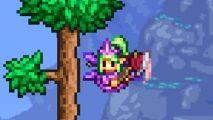Terraria 1.4.5 update and State of the Game September 2023 - The new Cen-Axe fairy pet, a green-haired flying creature wielding a tiny axe.
