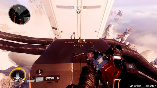 Titanfall 2 multiplayer fixed - Screenshot from Reddit user 'The__Imposter' showing a Nessie plush, cup, and hammer in a fixed out-of-bounds glitch spot.
