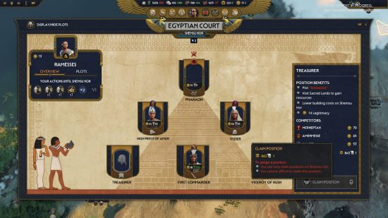 Total War Pharaoh campaign - The Shemsu Hor court screen.