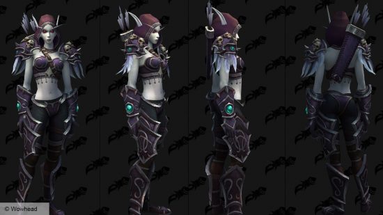 A series of datamined WoW transmogs that look like Sylvanas Windrunner from World of Warcraft Wrath of the Lich King