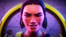 Apex Legends Conduit: A woman with short brown hair smirks, staring straight ahead