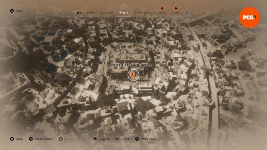 AC Mirage: a map showing the whereabouts of some buried treasure in a heavily guarded fort.