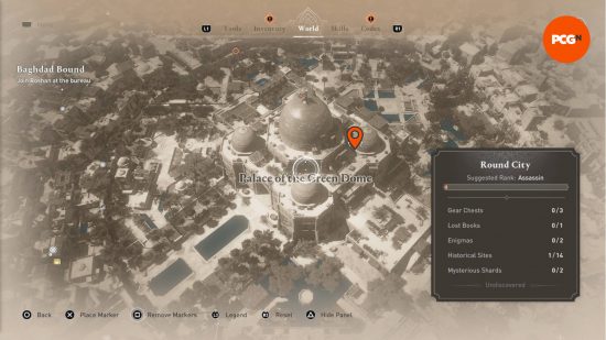 One of the six AC Mirage Lost Books shown on the map as an orange pin.