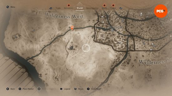 AC Mirage: a treasure map showing the location of the buried loot.