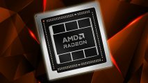 AMD Radeon RX 7900M laptop graphics against an orange-brown background
