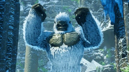 Ark Survival Ascended - A yeti raises its arms, fists balled in anger.