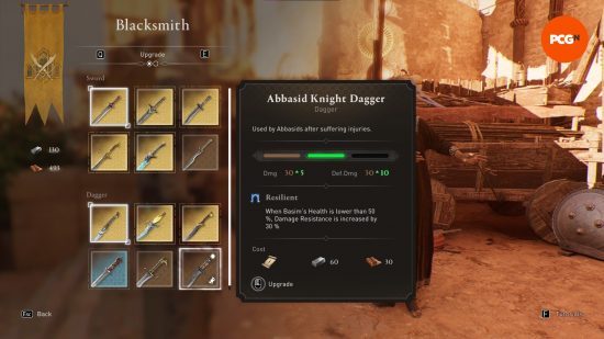 The blacksmith who takes upgrade schematics to rank up Assassin's Creed Mirage weapons.