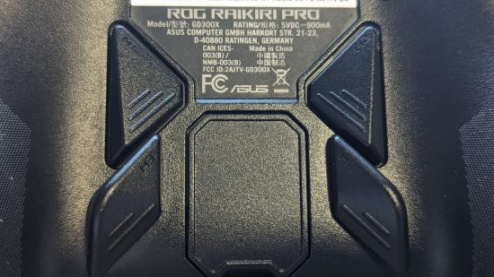 Asus ROG Raikiri Pro review: the back buttons of a black controller are displayed close up.