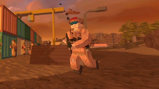 BattleBit update 2.1.9: a blocky man in full military gear running across the screen