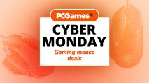 Cyber Monday gaming mouse deals written on a white box over a picture of mice.