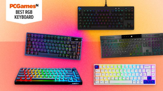 The best RGB keyboards on a pink gradient background