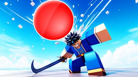Best Roblox games: a samurai slashing at a giant red ball.