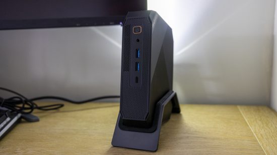 A front-on view of the Blackview MP200 mini gaming PC