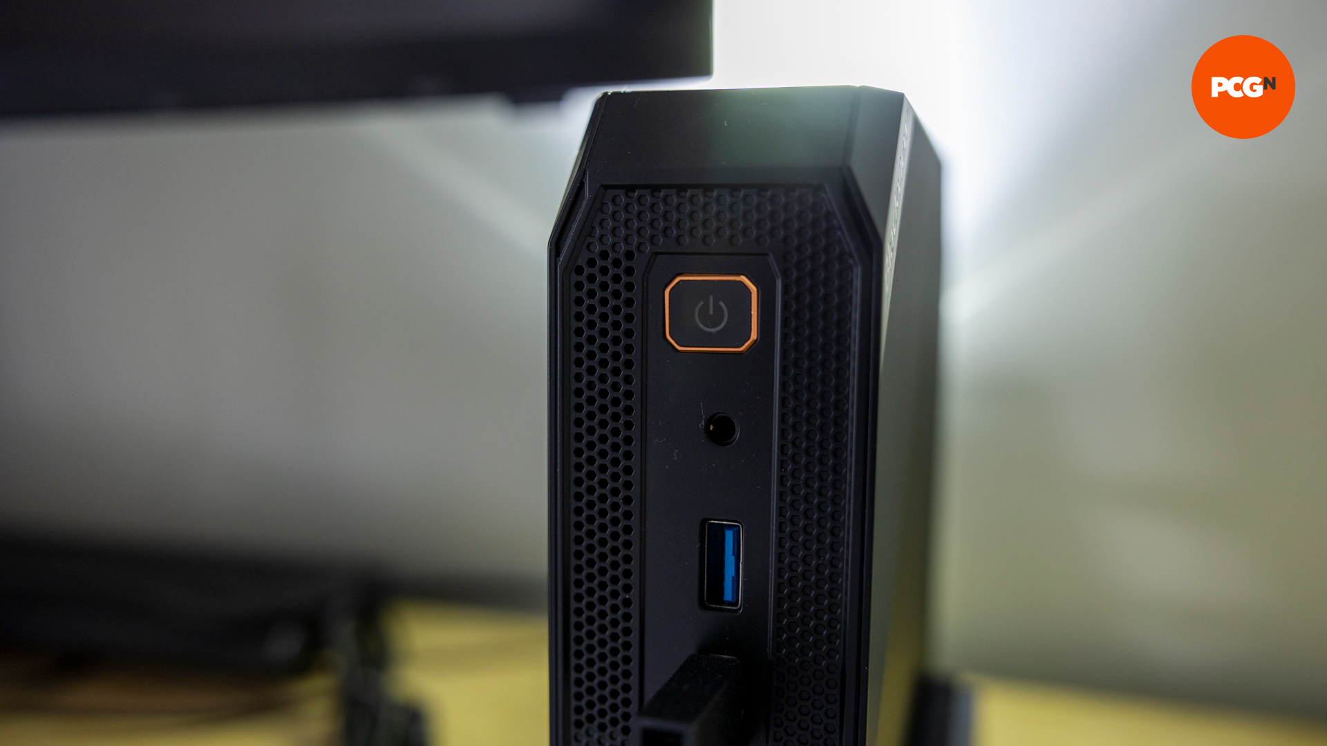 The power button on the Blackview MP200 mini gaming PC