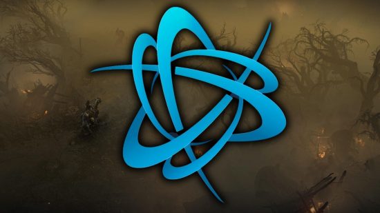 Is Battlenet down: a swirley blue symbol overlayed on a barren landscape.