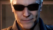 Capcom Halloween Steam sale - Albert Wesker, a blonde man wearing dark sunglasses, in Resident Evil 4 Remake.