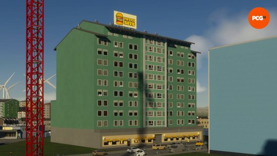 A mixed housing makes up part of the Cities Skylines 2 commercial district.