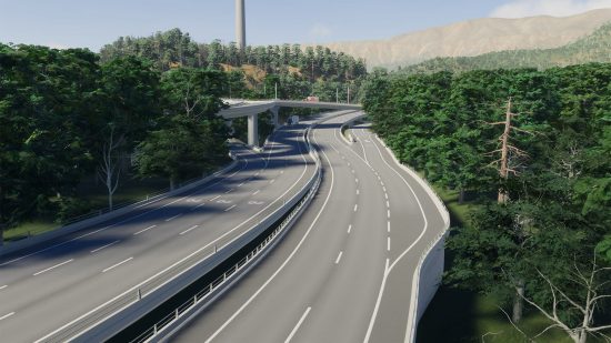 Cities Skylines 2 road: two highways merge into one.
