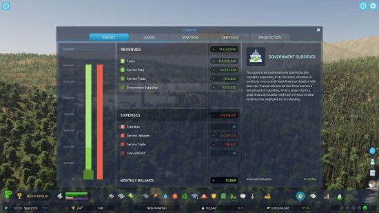 Cities Skylines 2 industry: a screen showing the taxes that industry pays in a city.