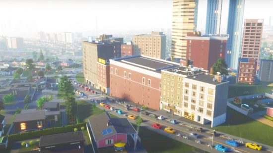Cities Skylines 2 mods: A bustling downtown area in city building game CS2