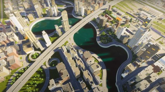 Cities Skylines 2 Steam reviews: A huge highway and lake from city building game Cities Skylines 2