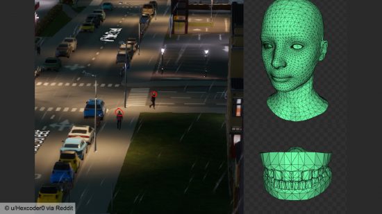 Cities Skylines 2 Zähne – Screenshot von Reddit-Benutzer Hexcoder0, der mithilfe eines Spielprofils feststellt, dass CS2 Charaktermodelle mit einem hohen Detaillierungsgrad bis hin zu den Zähnen wiedergibt, selbst wenn sie weit vom Bildschirm entfernt sind.