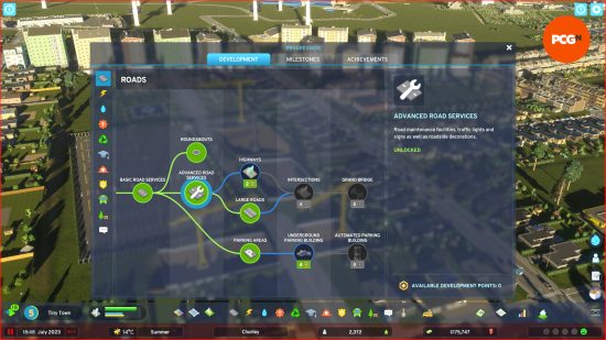 A screenshot showing the various road upgrades you can get to help deal with Cities Skylines 2 traffic problems.