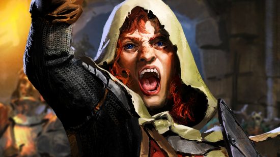 Dark and Darker hotfix 16 patch notes October 7 2023 - A red-headed figure in a white hood yells.