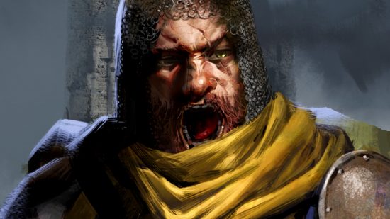 Dark and Darker wipe coming early with hotfix 18 - A man in chainmail and a yellow scarf yells.