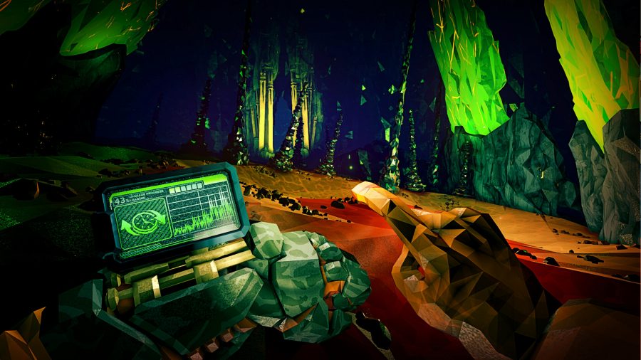 Deep Rock Galactic Rogue Core - a player inspects a cavern.