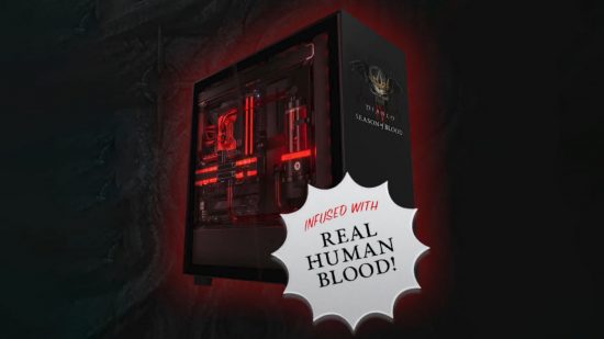 A Diablo 4 themed PC sits against a dark background