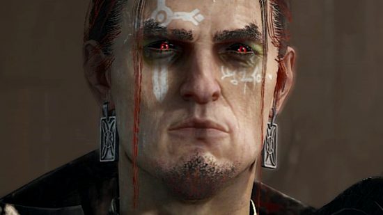 Diablo 4 Season 2 changes deleted video - A pale-faced man with a goatee and bright red eyes.