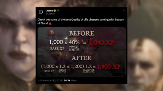 Diablo 4 Season 2 changes - Video from Blizzard showing Diablo IV Season of Blood changes with some incorrect calculations.