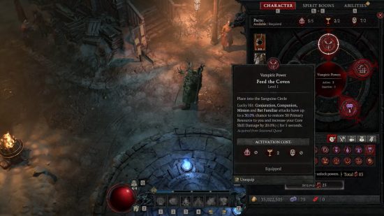 Diablo 4 Season 2 Vampiric Powers - Feed the Coven, which causes your summons to boost your damage.