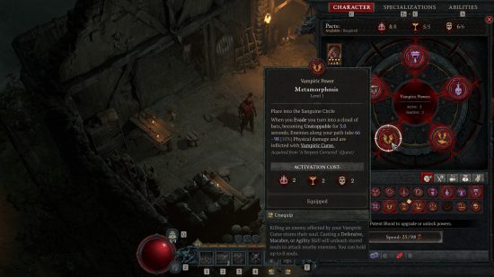 Diablo 4 Season 2 Vampiric Powers - Metamorphosis, which turns you into a cloud of unstoppable bats when you evade.