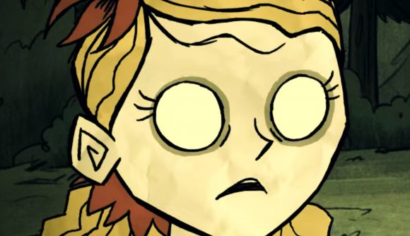 Don't Starve Together Host of Horrors - Wendy, a blonde girl witha red bow in her hair, looks on in wide-eyed distress.