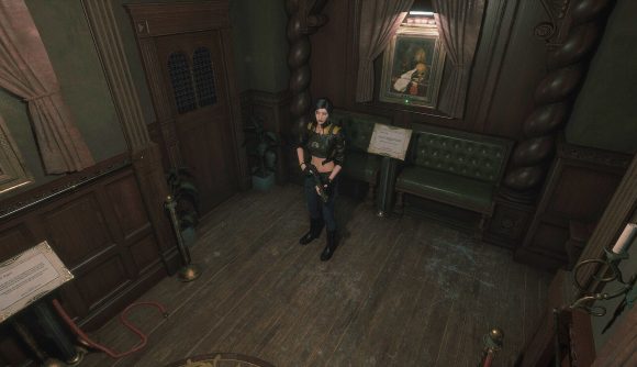 Echoes of the Living demo Steam Next Fest: a woman holding a shotgun stodd in a room, with a panting behind them