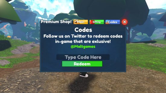 The redeem screen where players can enter Elemental Dungeons codes.