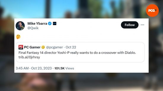 Final Fantasy XIV Diablo 4 crossover: Blizzard president Mike Ybarra reaction to the idea of the crossover on Twitter