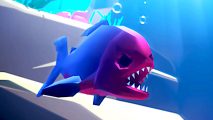 A purple fish swimming in the ocean looking for Fishing Simulator codes.
