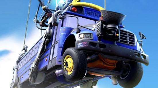 A close up of the Chapter One Battle Bus in Fortnite 2023