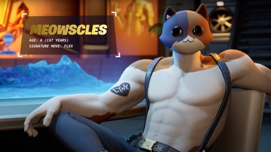 The best Fortnite skins - Meowscles sitting on a sofa 