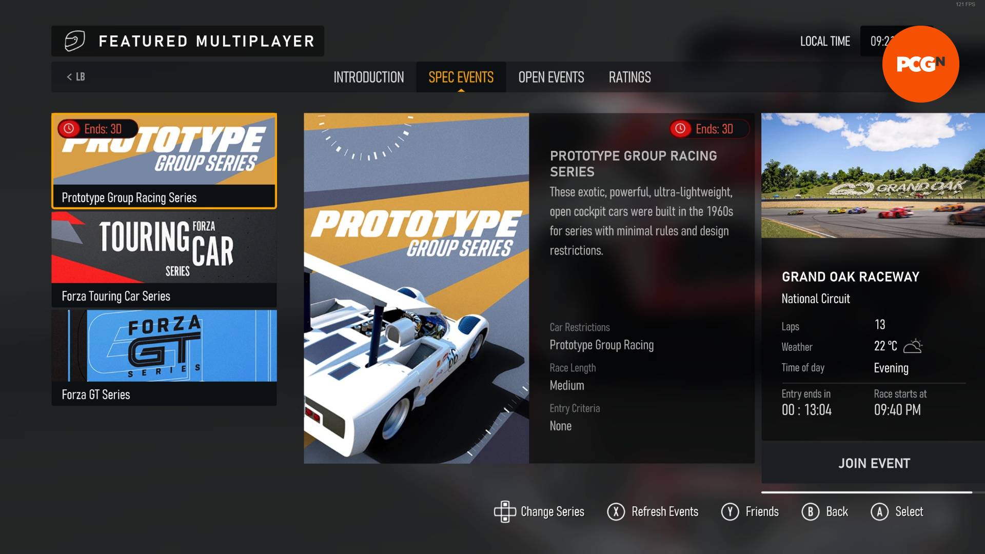  Forza Motorsport review: The multiplayer events on offer in the menus.
