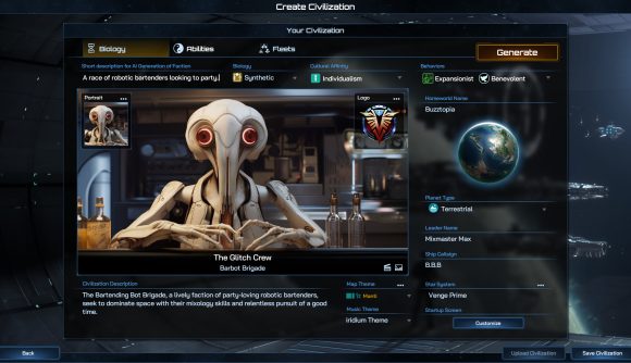 Robotic bartender alien in Galactic Civilisation IV: Supernova 