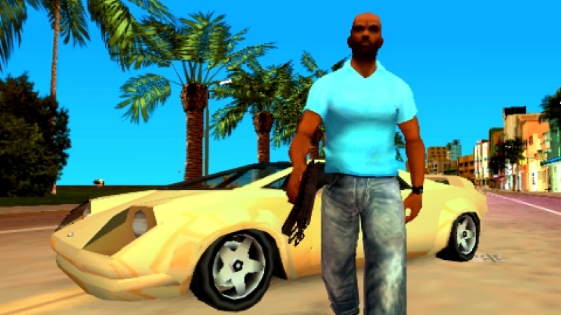 GTA 6 map size: A man in a blue shirt, Vic Vance from Rockstar's Grand Theft Auto Vice City Stories
