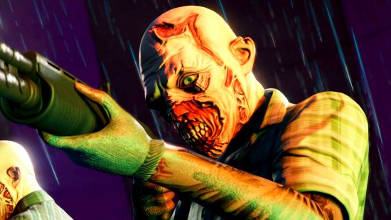 GTA Online weekly update brings Halloween event to a close with free gifts galore - A player in a zombie mask holding a shotgun.
